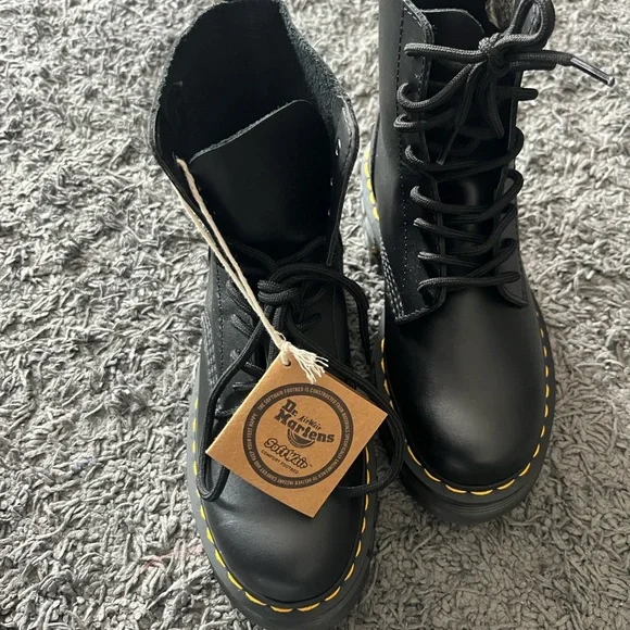 😍Dr.Martens Black Chunky Combat Boots Audrick Nappa Leather Platform Ankle Boots - Picture 7 of 8